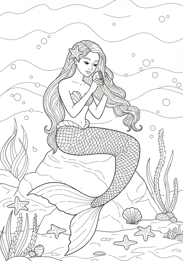 printable mermaid coloring page