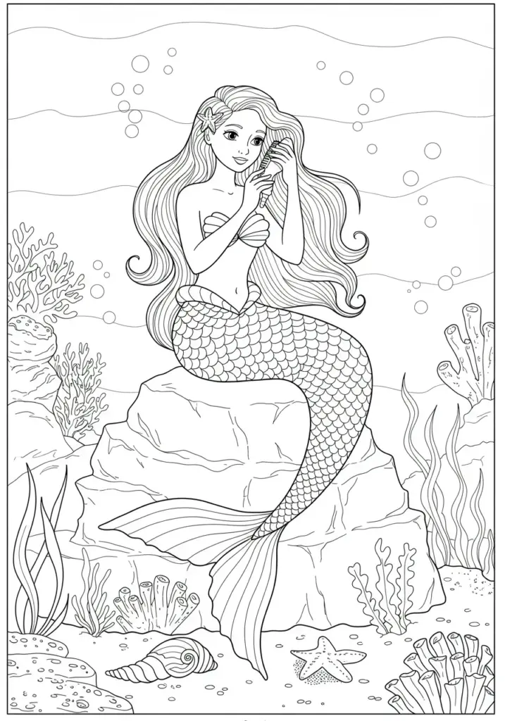 printable mermaid coloring page