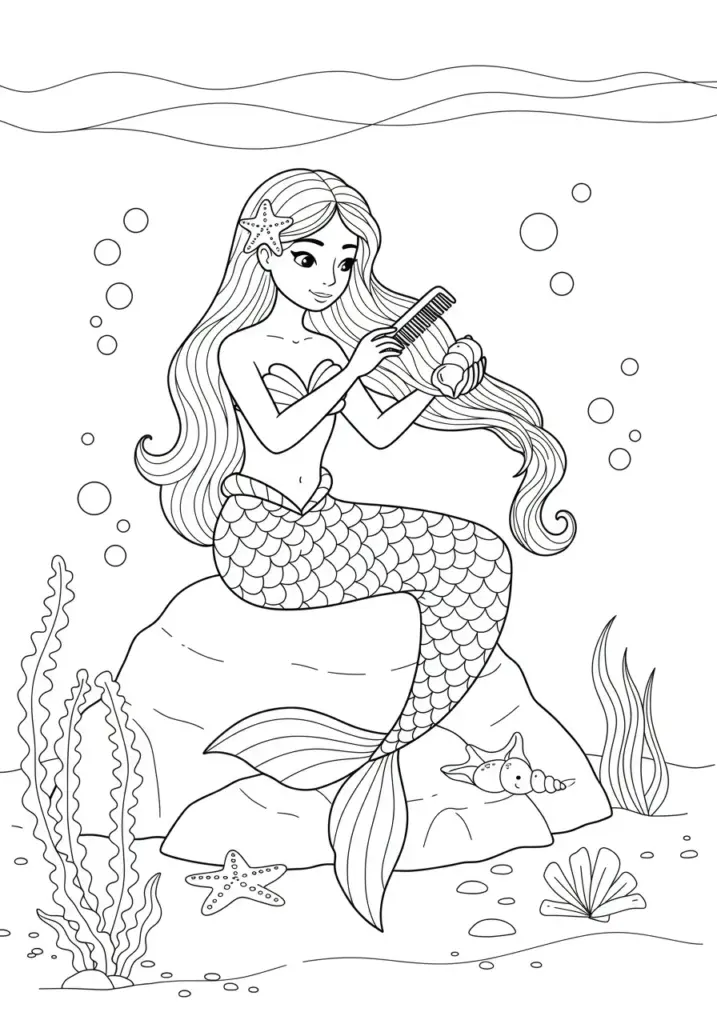 printable mermaid coloring page
