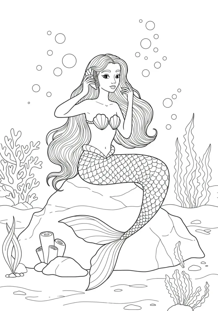 printable mermaid coloring page