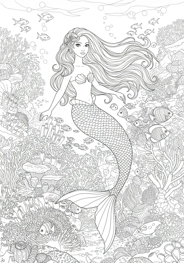 printable mermaid coloring page