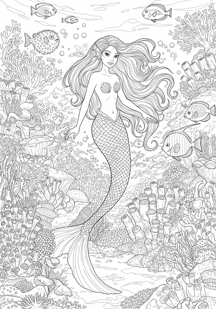 printable mermaid coloring page
