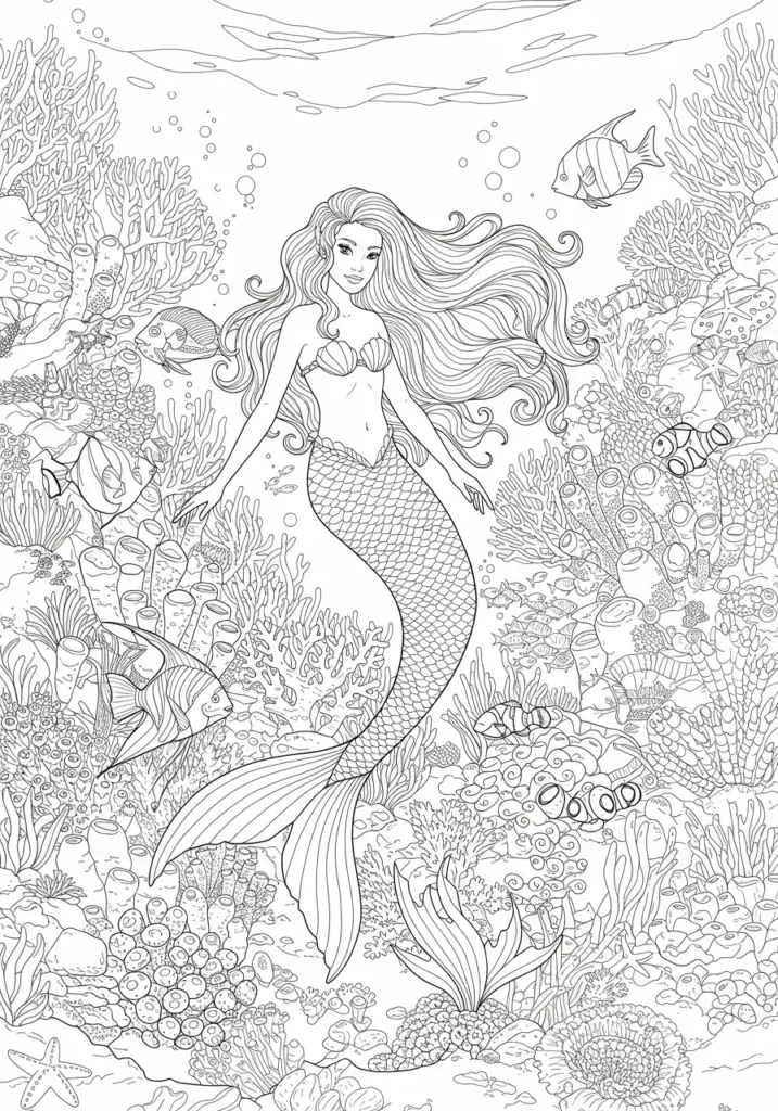 printable mermaid coloring page