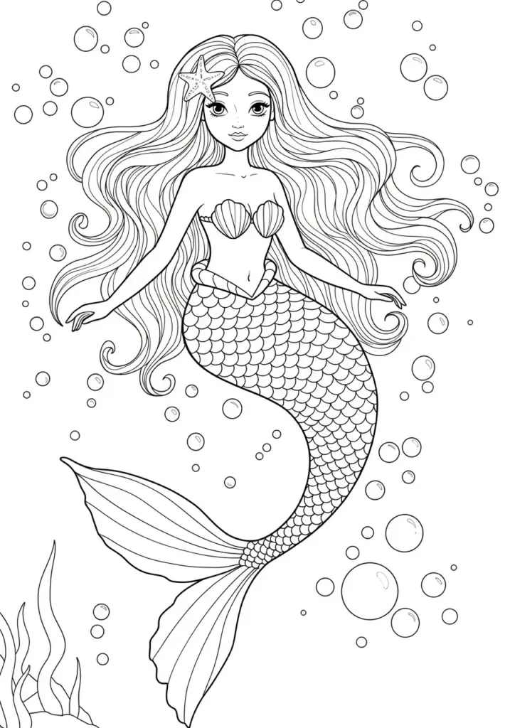 printable mermaid coloring page