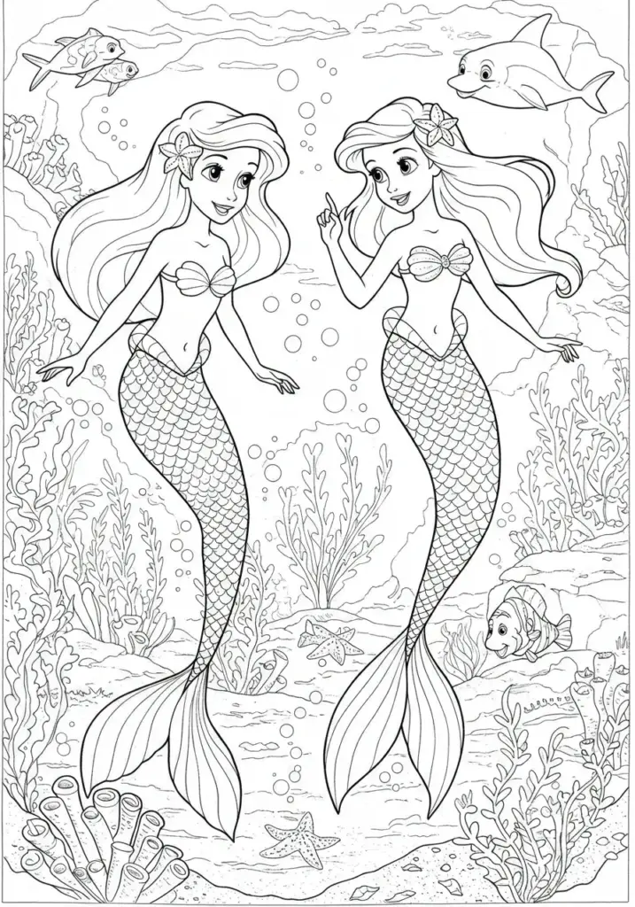 merliah's mermaid friends kayla and xylie coloring page