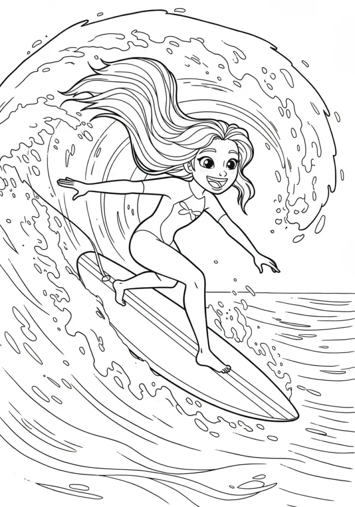 printable barbie coloring page of merliah surfing