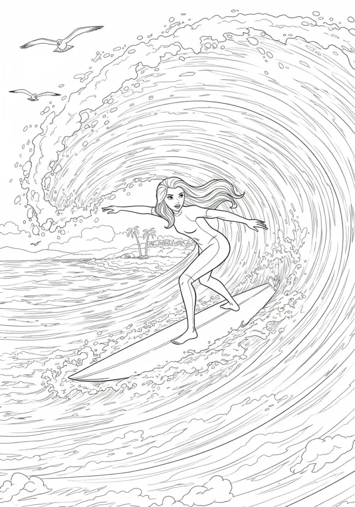 printable barbie coloring page of merliah surfing